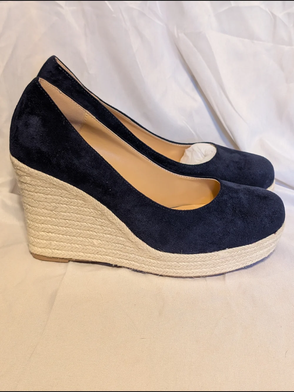 Women’s Navy Suede Espadrille Wedge Pumps